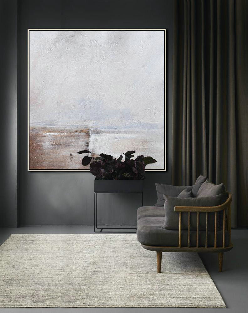 Handmade Extra Large Contemporary Painting,Oversized Abstract Landscape Painting,Size Extra Large Abstract Art,White,Brown,White.etc